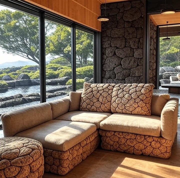 Traditional Jeju architecture with touch of modern elements 