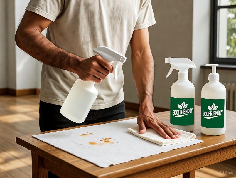 cleaning professional using eco-friendly products